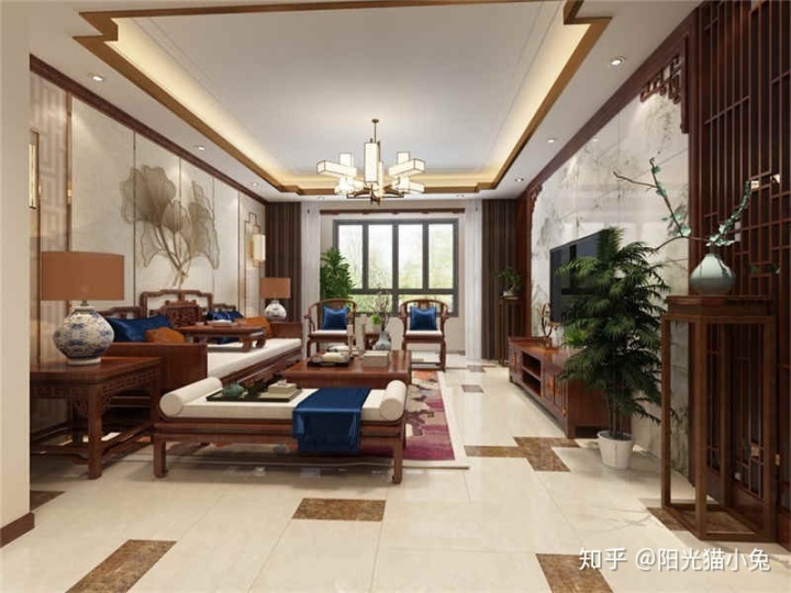 新中式裝修效果圖，134㎡戶型穩(wěn)重有檔次