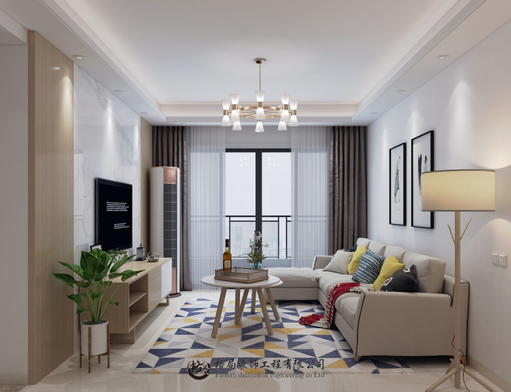 客廳窗簾裝修效果圖堅基美麗城|95㎡北歐風格北歐極簡客廳設(shè)計圖片賞析