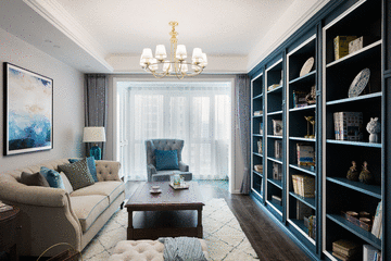 130㎡美式風(fēng)格四居，用一面墻的書柜，給生活以“詩和遠方”~