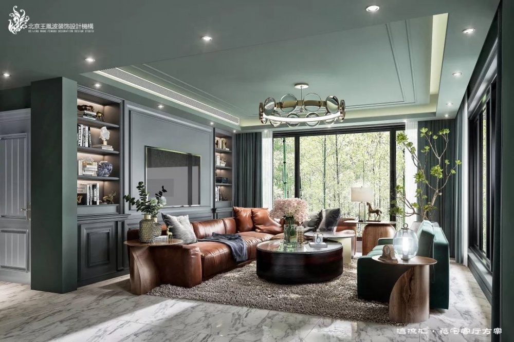 客廳窗簾裝修效果圖簡(jiǎn)約美式別墅設(shè)計(jì)，復(fù)地·灣流匯美式經(jīng)典客廳設(shè)計(jì)圖片賞析