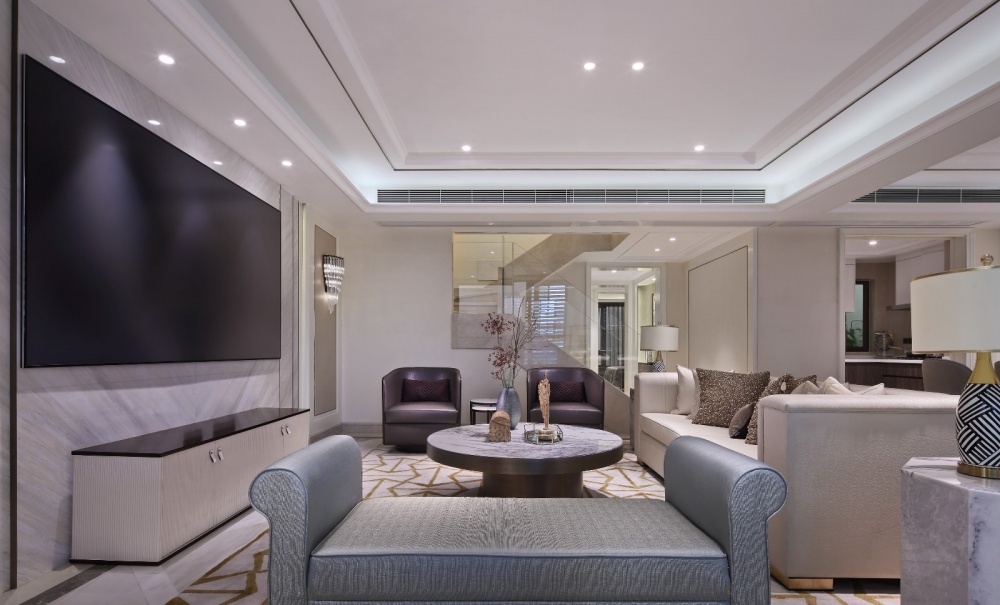 客廳電視背景墻裝修效果圖點石亞洲摩登港風(fēng)，經(jīng)典精致潮流混搭客廳設(shè)計圖片賞析