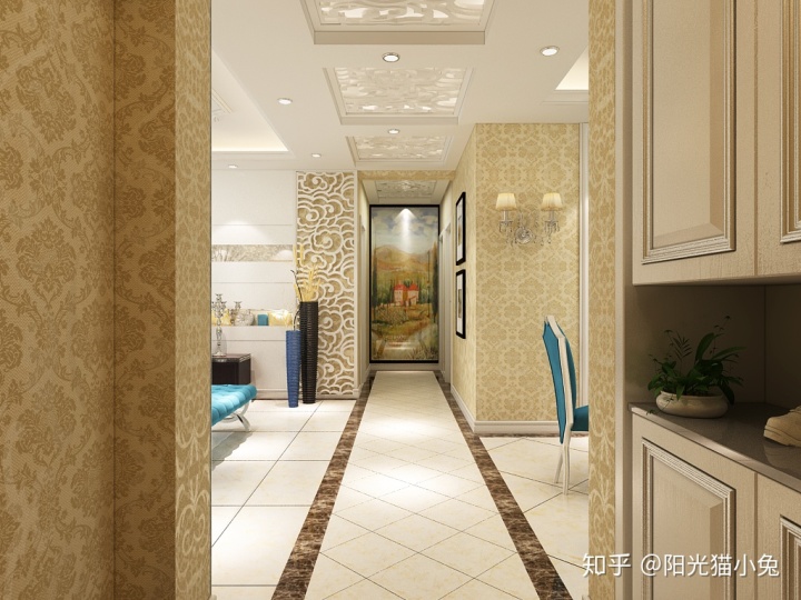 簡(jiǎn)歐風(fēng)格家居裝修設(shè)計(jì)，130㎡三居室效果圖