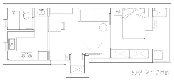 北京比較靠譜的裝修公司∶46平的簡約風小戶型公寓，客餐廚臥衛(wèi)和玄關陽臺都有