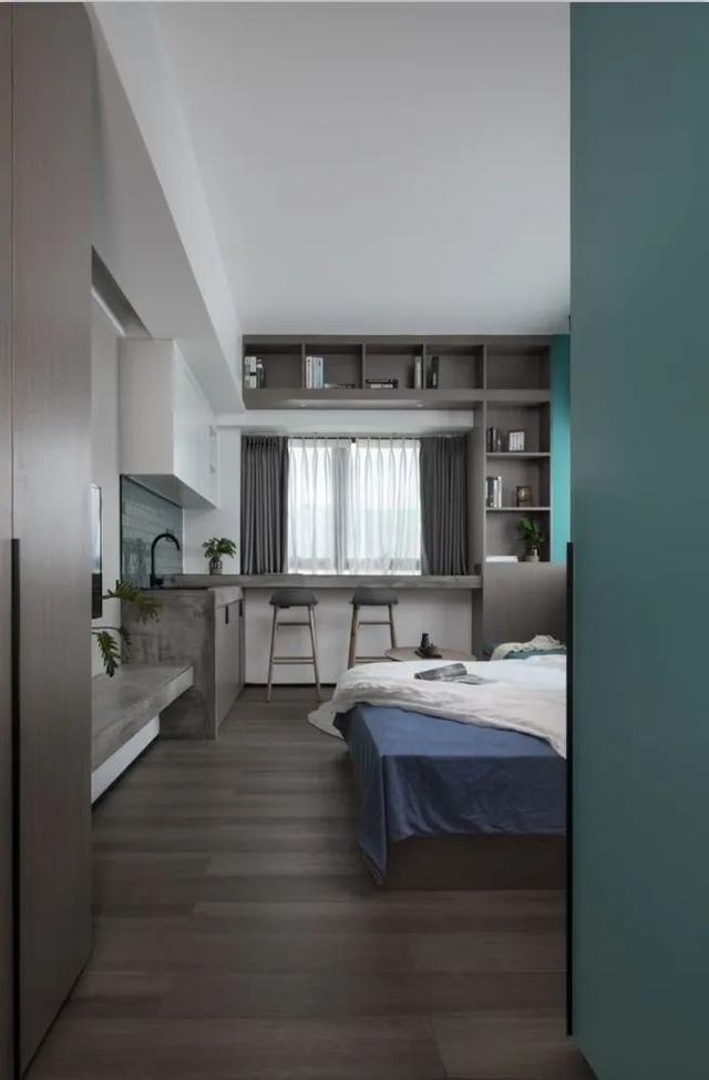 酒店公寓裝修效果圖(35㎡酒店式開(kāi)間單身公寓，半平米都沒(méi)浪費(fèi)，還裝得很有檔次)(圖5)