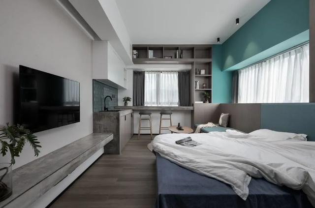 酒店公寓裝修效果圖(35㎡酒店式開(kāi)間單身公寓，半平米都沒(méi)浪費(fèi)，還裝得很有檔次)(圖6)